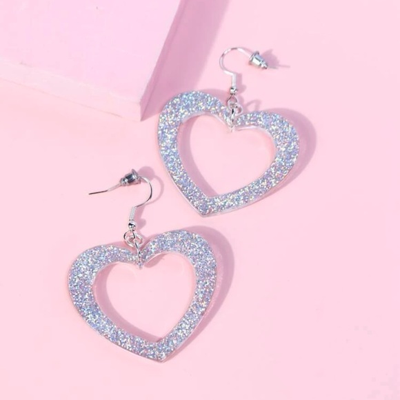 💜 Awesome Large Iridescent Heart Floral Flower Drop Earrings 💜 - Picture 2 of 4